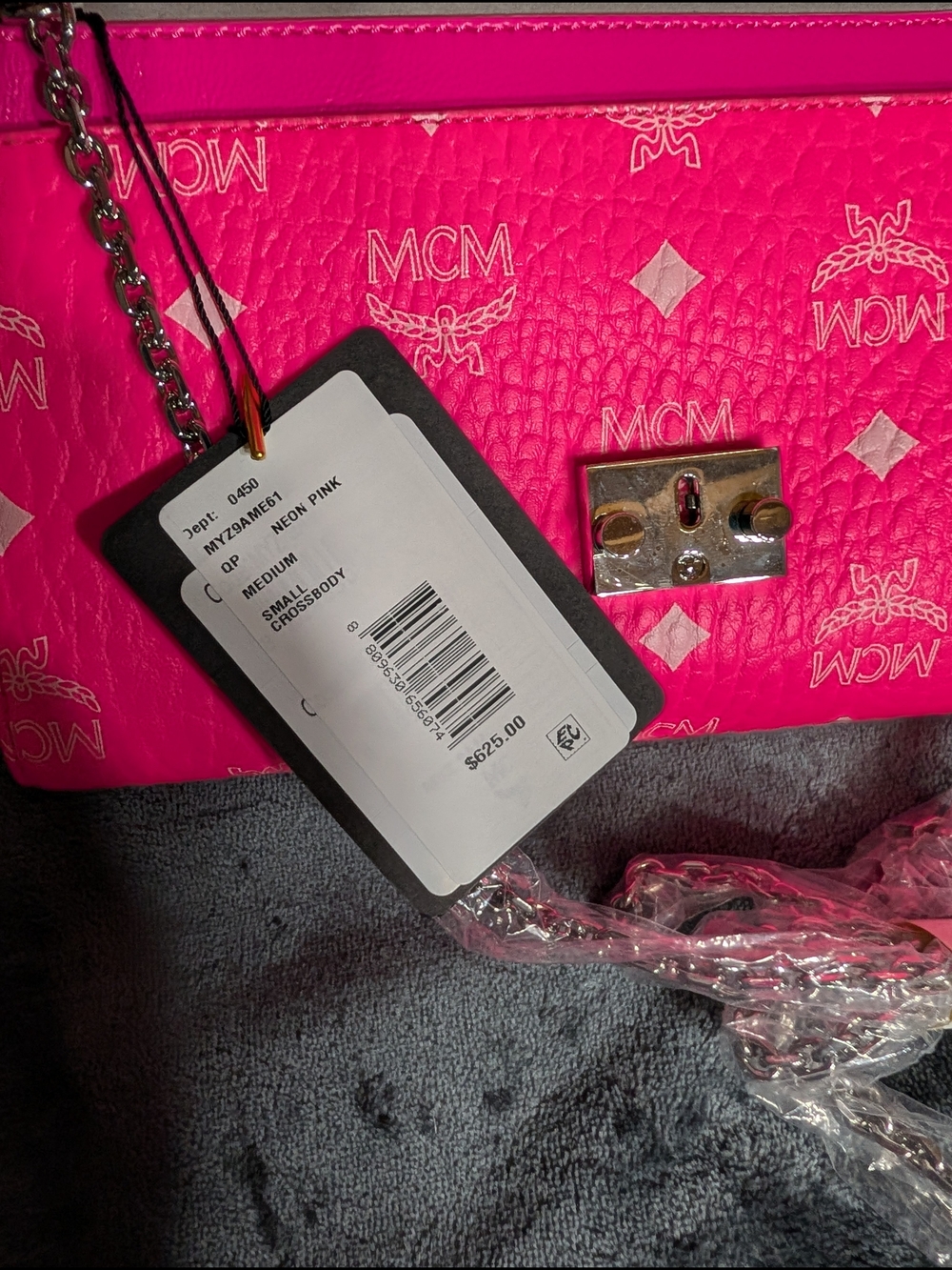 MCM Pink Logo Leather Clutch, Millie Sm Crossbody In Neon Pink & Silver Hardware - Picture 8 of 12